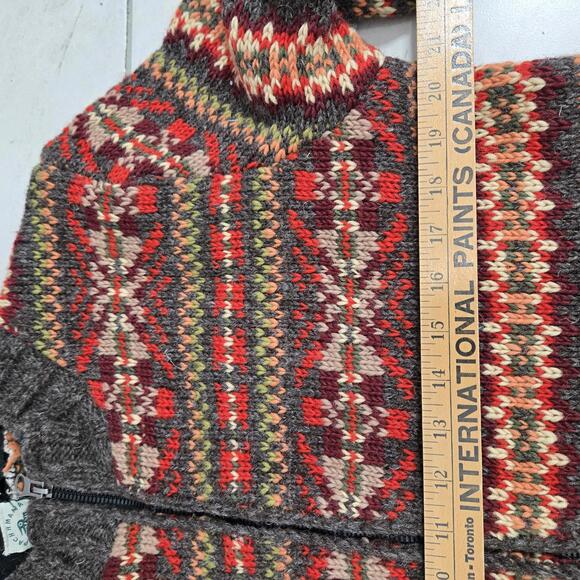 Pachamama Hand Knit Wool Cardigan Sweater Women's Large Nepal Earthy Red Orange - Picture 6 of 9